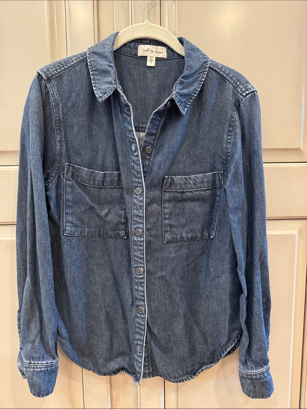 cloth & stone Women's Dark Blue Drapey Denim Button-Up Shirt